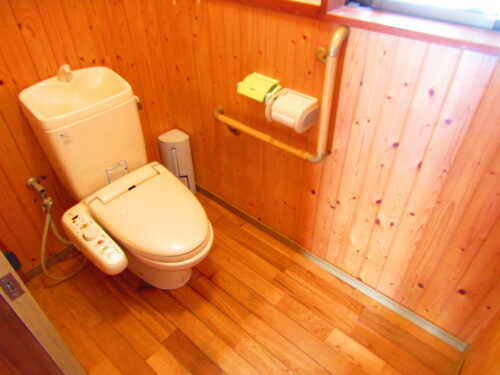 トイレの中も腰壁に木材を使用し落ち着いた雰囲気です。(内装)